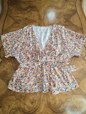 Hazel & Folk Melody Boho wrap peplum top in floral print Womens L/XL